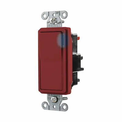 HUBBELL Wall Switch: Rocker Switch, Single Pole, Maintained, Red, 120/277V AC - Rocker Wall Switches