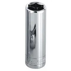 This 1/2" drive hand socket features a 12-point, deep configuration for accessing recessed fasteners. The 1 7/16" SAE size is suitable for turning hex nuts and bolts in automotive and mechanical applications. Chrome construction provides corrosion resistance.