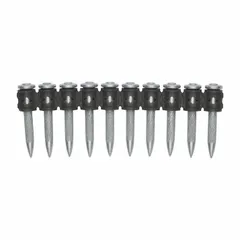 Pin for powder-actuated tools used to fasten materials to concrete, steel, or masonry. Overall length 1-1/4 in, head diameter 8 mm, shank diameter 5/32 in. Supplied in a 100-pack.