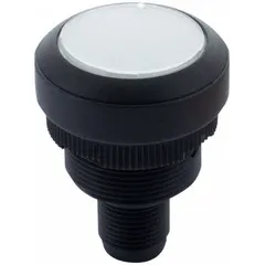 LED indicator pilot light with white raised head for 22 mm panel mounting hole. Features a 4 Pin M12 electrical connection. Used as a visual status indicator on industrial control panels, machinery, and automation systems.