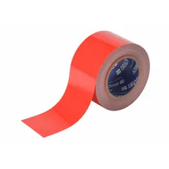 Solid red polyester floor marking tape, 3 inches wide by 100 feet long, with an 8 mil thickness. No message legend. Used for marking aisles, hazard zones, and storage areas in industrial facilities.