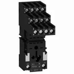 DIN-rail and surface socket mounting, G socket with 14 pins. Used for mounting and wiring 14-pin relays in industrial control panels, automation systems, and process control applications.