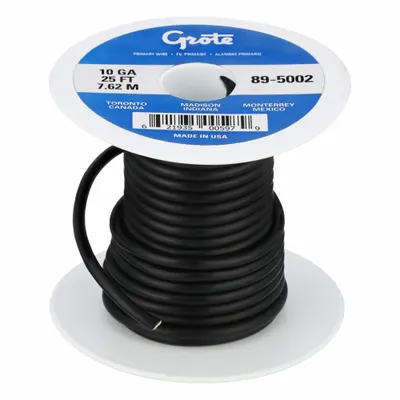 GROTE 89-5002 PVC-Insulated General Purpose Primary Wire, 10 AWG, Black, 25 ft - PVC-Insulated General Purpose Primary Wires