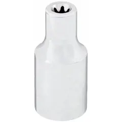 This socket is designed for use with E4 external Torx fasteners. It features a 1/4" drive size and a chrome finish. The standard length of 1-7/8" provides access in various applications such as automotive repair and machinery maintenance.