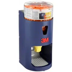 This earplug dispensing system includes a dispenser and refill of 500 pairs of uncorded, bell-shaped orange earplugs with a 33 dB NRR. The dispenser supports both table-top and wall mounting for flexible placement in industrial environments where hearing protection is required.