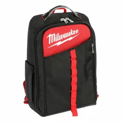Ballistic nylon tool backpack in black. Features a load-bearing harness for carrying tools and equipment. Dimensions: 11 13/16 in W x 7 7/8 in D x 19 5/8 in H.