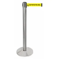 QUEUEWAY Barrier Post with Belt: Yellow, No Pattern, ESD Protected Area, 10 ft Belt Lg, Silver (MPN QPLUS-1P-ESD)