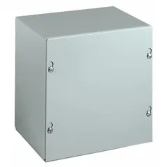 This WIEGMANN steel indoor enclosure measures 30 x 30 x 8 inches and is rated NEMA 1. It features a painted solid cover secured with screws, providing protection for electrical components in indoor environments. The enclosure does not include knockouts and is suitable for use as a junction box or control panel housing.