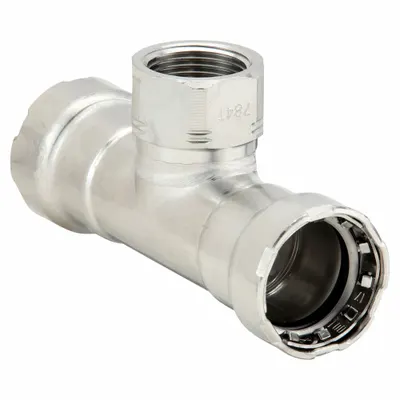 VIEGA MEGAPRESS Crimp Tee Fitting, 3/4 in Pipe x 3/4 in Pipe x 3/4 in Pipe, EPDM - Potable Water Stainless Steel Press Fittings