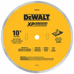 This 10-inch diamond saw blade is designed for wet use on tile saws. It features a 5/8-inch arbor and a continuous rim for smooth, chip-free cuts. Suitable for cutting tile and other multi-materials in construction and renovation applications.