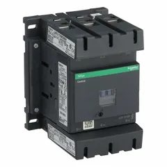 This SCHNEIDER non-reversing IEC contactor is a 3-pole device with three normally open (NO) contacts, rated at 150 A. It operates with a 24V AC coil and includes integrated surge suppression. Typical applications include switching and controlling electrical loads in motor control, lighting, and power distribution systems.