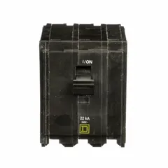 Three-pole plug-in miniature circuit breaker rated 15 A at 120/240V AC with a maximum interrupting rating of 22kA at 120/240V AC. Designed for three-phase overcurrent protection in QO Load Centers and NQ Panelboards. Suitable for branch circuit protection in commercial and industrial electrical distribution systems.
