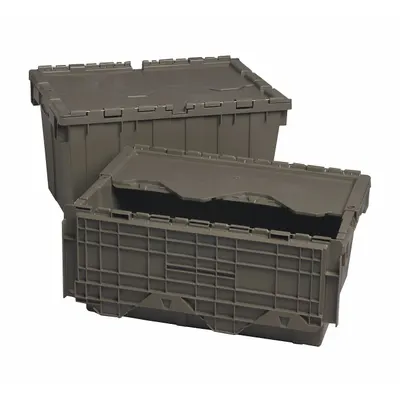 QUANTUM STORAGE SYSTEMS Attached Lid Tote: 8.8 gal, 19 5/8 in x 11 5/8 in x 7 1/2 in - Colored Attached-Lid Totes with Two-Piece Lids