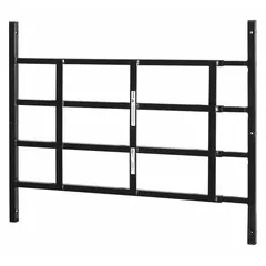 This fixed-installation window security bar is constructed from carbon steel with a black finish. It features 4 horizontal bars and has a fixed height of 21 1/4 inches with an adjustable width from 32 1/2 to 54 inches. Suitable for mounting on the inside or outside of window openings to provide a physical barrier against intrusion.