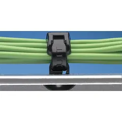 Natural-colored nylon push mount for securing miniature, intermediate, and standard cable ties to panels or surfaces. Measures 0.42 in length, 0.16 in width, and 0.4 in height with a 0.2 in slot width and 0.06 in slot height. Sold in packs of 100.