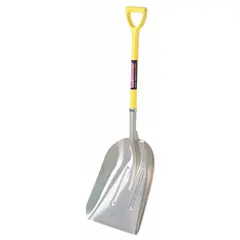 Standard scoop shovel with #12 blade size. Aluminum blade measures 19 inches in length and 14 3/4 inches in width. Suitable for moving bulk materials such as grain, sand, or snow.