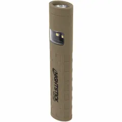Handheld flashlight delivering 90 lumens with a 3-hour runtime at maximum brightness. Includes 2 AAA batteries. Tan body. Suitable for general-purpose lighting tasks such as equipment inspection, security patrols, and emergency response in low-light environments.