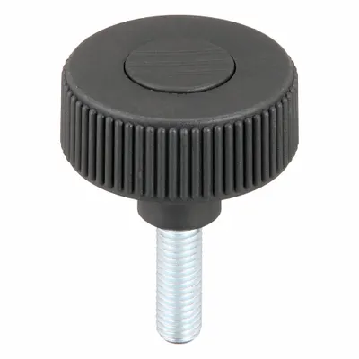 KIPP Hand Knob: Knurled, Plastic w/ Steel Thread, 5/16"-18 Thread, 20 mm Thread Lg - Knurled Knobs with Threaded Stud