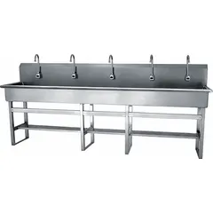 SANI-LAV Wash Station: 45 in Overall Ht, 97 in Bowl Lg, 8 in Bowl Dp, 2 gpm Flow Rate, Sensor, 16 ga (MPN 510FB). Key specifications — Includes Side Splash: Side Splash Not Included; Power Source: Battery Powered; Brand: SANI-LAV.