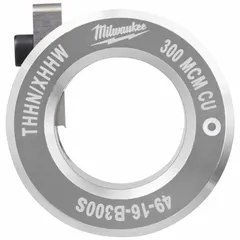Copper stripping bushing for THHN/XHHW wire up to 300 MCM. Designed for use with MILWAUKEE 2435-20 and 2935-20 tools. Used in electrical wiring applications for clean wire stripping.