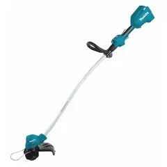 Brushless string trimmer with 11-3/4 in cutting width and curved shaft. Overall length adjustable from 59-3/4 to 63-3/4 in. Not capable of attachment use. Suitable for cutting grass and weeds along fences, flower beds, and walkways.