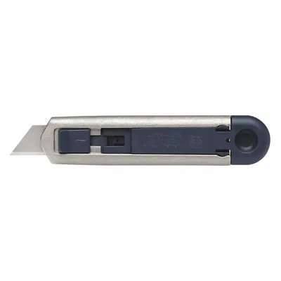 MARTOR Safety Knife: 143 mm Overall Lg, Steel Std Tip, Plain, Aluminum, Blue/Silver - Retracting Utility Knives