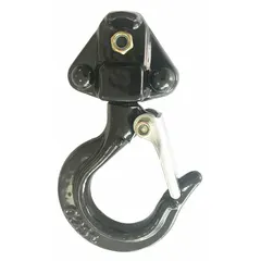 This bottom hook assembly is a replacement component for Dayton lever chain hoists. It includes a safety latch and is rated for a compatible load capacity of 500 lb. Used in material handling applications for attaching and lifting loads.