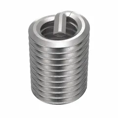 Screw-locking tanged helical insert for repairing or reinforcing internal threads in metal. Features a #10-32 fine thread, right-hand direction, plain finish, and 18-8 material with tensile strength of 200,000 to 250,000 psi. Requires STI tap size #10-32. Supplied in a 100-piece pack.
