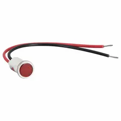 LED indicator pilot light with a flush head design and 12 mm panel mounting hole diameter. Electrical connection is via 6 in wire leads. Used for signaling equipment status on industrial control panels, machinery, and automation systems.