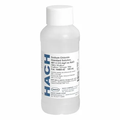 HACH Conductivity Standard Solution: 100 mL Volume, 180 uS/cm, Bottle, 0, Solution - Conductivity Standards