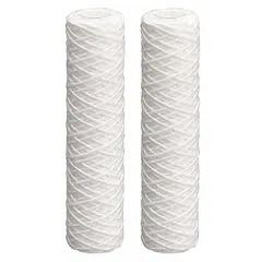 String and blanket wound water filter cartridge with polypropylene filter media. Rated at 30 microns with a flow rate of 4 gpm. Overall height of 9 3/4 inches. Used for sediment and particulate removal in industrial water filtration systems.
