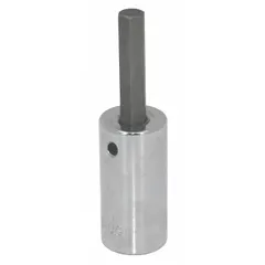 Hex bit socket with 3/8 in drive and 3/32 in hex tip, SAE. Overall length of 3 in. Features a replaceable insert. Used for driving hex-head fasteners in automotive repair, machinery assembly, and general maintenance.