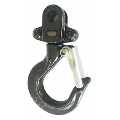 This top hook assembly is a replacement component for Dayton lever chain hoists. It includes a safety latch for secure load handling and is rated for a compatible load capacity of 1,000 lb. Used to attach the hoist to a support structure in industrial lifting applications.