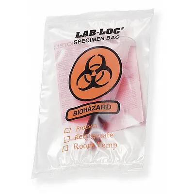 OEM Specimen Transfer Bag: LDPE, Biohazard, 2 mil Thick, Clear, 6 in Overall Ht - Dual Pouch Specimen Transfer Bags