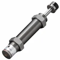 Steel industrial shock absorber rated at 44.1 N force. Used to decelerate moving loads and reduce impact forces in automation, packaging, and material handling equipment. Suitable for light-duty applications requiring controlled stopping