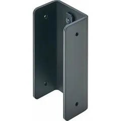 Steel mounting bracket designed for rectangular muting sensors. Features no hole for attachment. Provides a secure mounting point for industrial sensing applications in automation and machine safety systems.