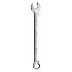 This SAE 12-point combination wrench features a satin finish and offset design. With a 1 13/16 in head size and 24 1/8 in overall length, it is suited for tightening or loosening large fasteners in industrial maintenance and mechanical assembly.