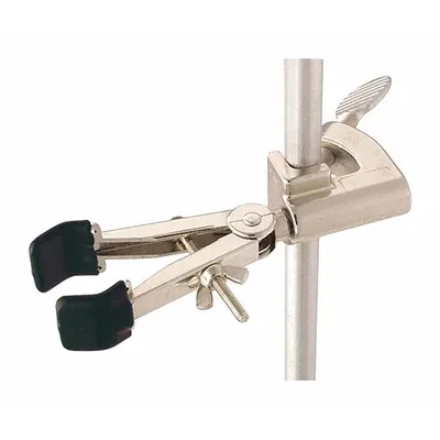 OHAUS Triangular Base: Single Adjust Clamp, Zinc, 5 1/4 in Overall Lg, 2 Prongs - Lab Clamps