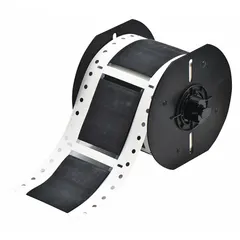 Polyolefin precut sleeve label roll for 19 AWG wire gauge. Black matte finish. Each roll contains 150 labels. Compatible with BBP33 printer series. Used for wire and cable identification in control panels, electrical cabinets, and similar applications.
