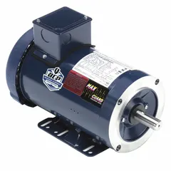 Totally enclosed fan-cooled (TEFC) 3-phase AC motor rated 1 1/2 hp, 1755 RPM at 60 Hz, 230/460V dual voltage, 4.6/2.3 A full load current. C-face with rigid base mount for direct-coupled industrial applications such as pumps, fans, conveyors, and compressors.