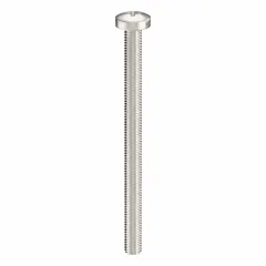 Pan head machine screws with Phillips drive, used for fastening components into tapped holes or with nuts. Made of 18-8 stainless steel with a plain finish. Thread size M5x0.80, length 70 mm, drive size #2. Sold in a pack of 10.