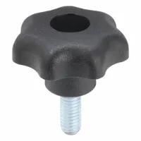 This 7-arm knob features a plastic body with a steel threaded stud for manual adjustment in machinery, jigs, and fixtures. The multi-arm design provides a secure grip for clamping, positioning, or tightening operations. Specifications: 32 mm diameter, M6 thread, 15 mm thread length
