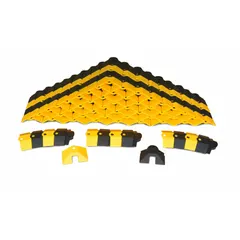 This twistable drop-over cable ramp provides a single channel for routing and protecting cables across walkways. It accommodates cables up to 3/8 in diameter and measures 3 in wide by 3/4 in high, with a total length of 24 5/8 ft. Constructed from ABS in black/yellow, it offers a visible solution for temporary cable management in industrial settings, reducing trip hazards and preventing cable damage.