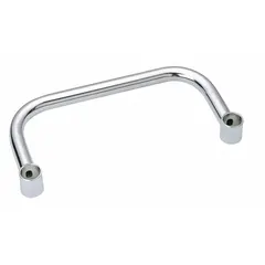 This push handle is designed for use with Super Erecta wire shelving systems. It measures 14 inches by 7 inches by 1 1/2 inches and is constructed from stainless steel. The handle facilitates manual movement of loaded shelving units in commercial and industrial storage environments.