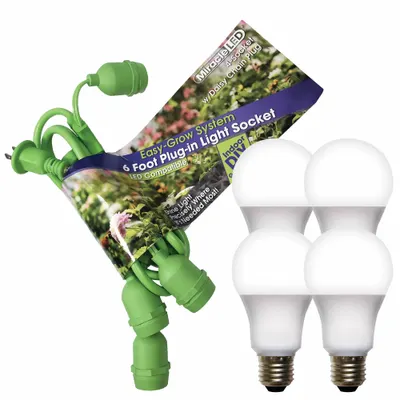 LED Grow Light Cord System: Bulb Included, For Bulb Type A, 120V AC, LED, Linkable - String Fixture Kits