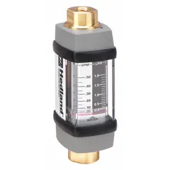 The HEDLAND H205B-005 is a scale-type, variable area, inline flowmeter designed for water and other compatible fluids. It provides +/-7% accuracy, measures flow in gallons, and features Viton O-ring and seal materials. With universal mounting orientation, it is suitable for industrial fluid monitoring, cooling systems, and process control applications where a simple scale display is sufficient.