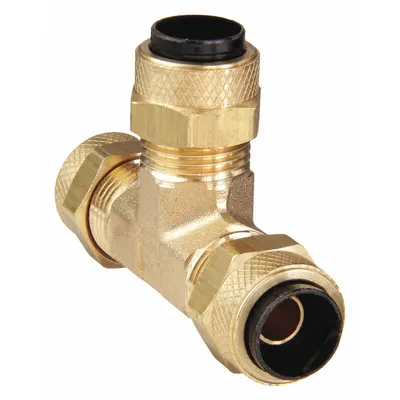 PARKER Compression Tee Fitting: 3/8 in OD x 3/8 in OD x 3/8 in OD Fitting Size, Brass - Creep-Resistant Self-Aligning Brass Compression Fittings