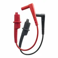 Test lead with alligator clip and right angle banana plug, 9 inches long, rated for 600 V maximum voltage measurement. Used for making secure electrical connections during voltage measurement and continuity testing with multimeters and test instruments