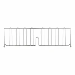 This stainless steel divider organizes and separates items on wire shelving. With a 30-inch ledge size, it helps prevent product mixing and improves inventory management in commercial kitchens, warehouses, and retail storage. The silver finish and stainless steel construction suit food-safe and industrial environments.