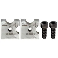 Replacement cutting die set for use with compatible DEWALT power tools. Includes three sets of two cutting dies, providing a total of three pieces. Designed for cutting or shearing metal materials in fabrication and construction applications.